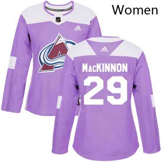 Womens Adidas Colorado Avalanche 29 Nathan MacKinnon Authentic Purple Fights Cancer Practice NHL Jersey
